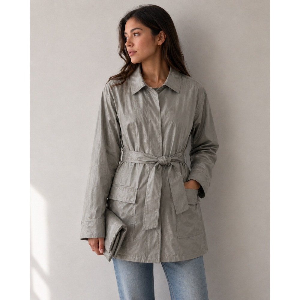 Talbots Trench Coat Women Size 6 Champagne Italian Fabric Belted Snap Front